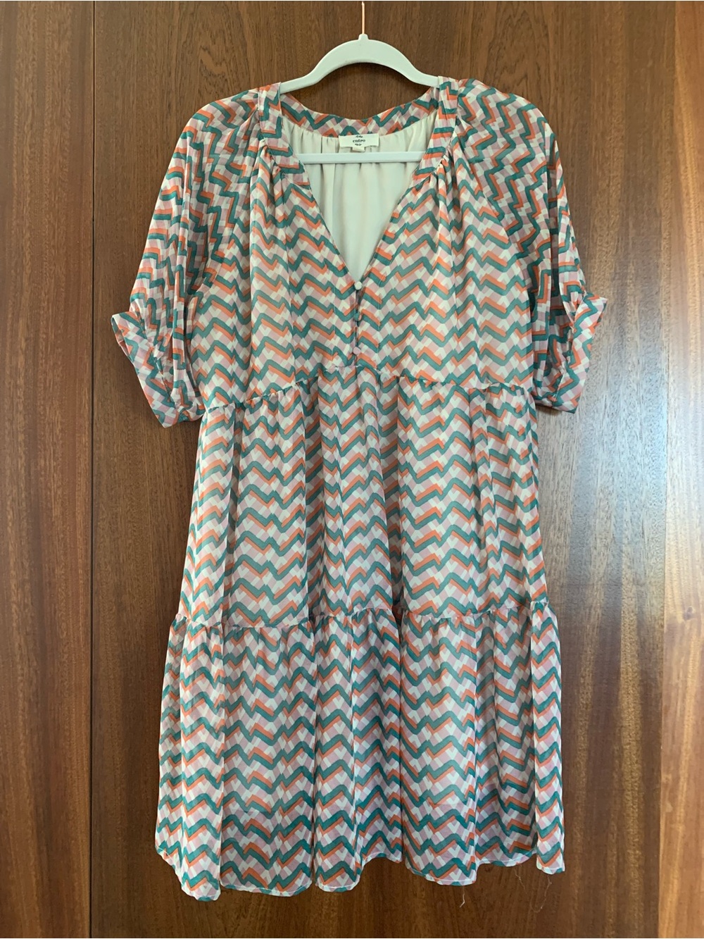 entro Pink and Teal Zigzag Midi Dress